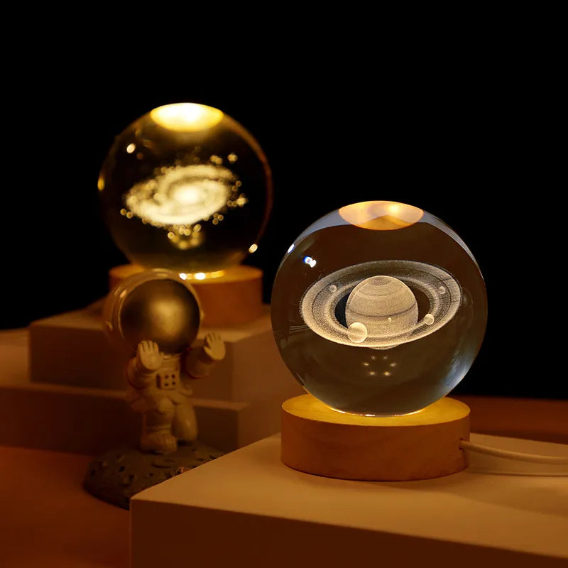 "Estelar Esfera Brillante: Luz Nocturna 3D con Tema Cósmico y Sistema Solar LED"